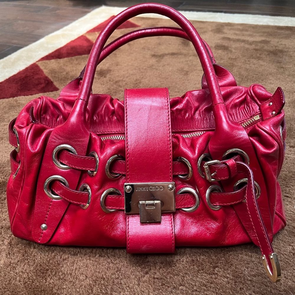 Jimmy Choo mini Riki leather handbag in red